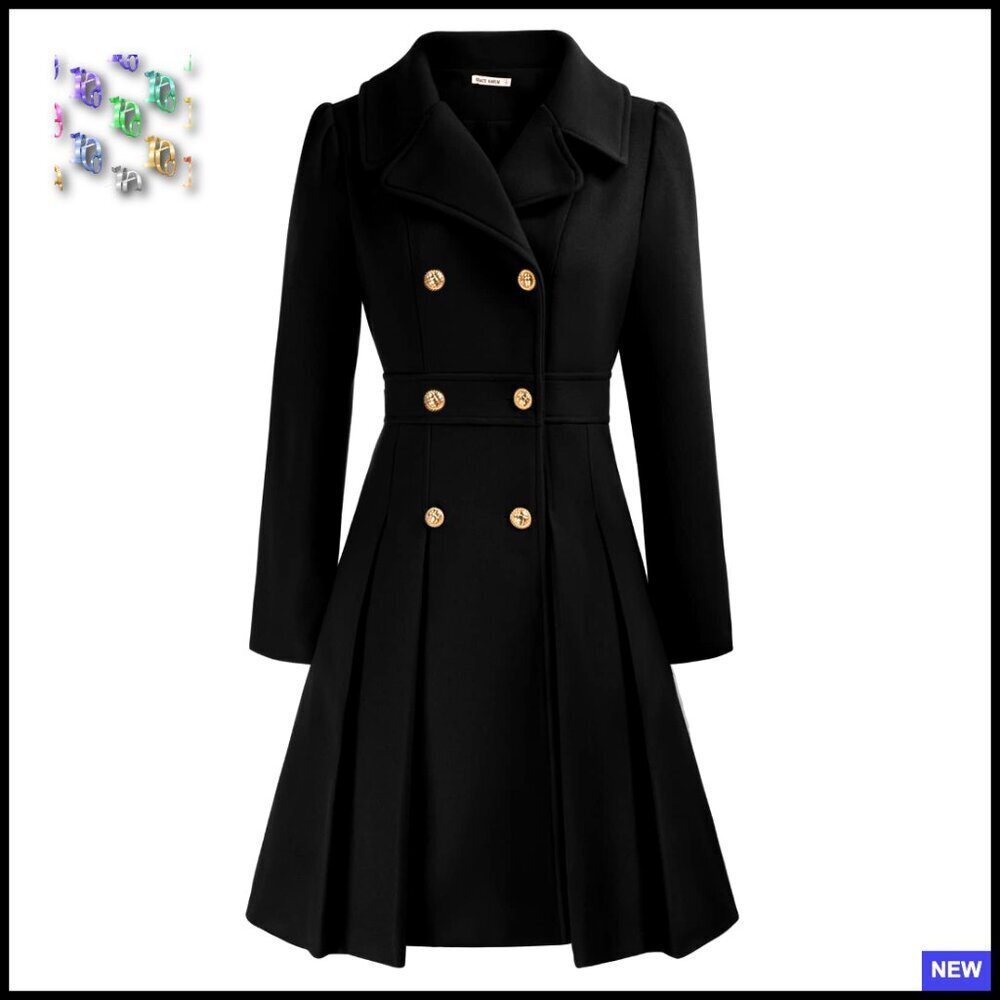 Classic Trench Coat Notch Lapel Double Breasted A-Line Pea Coat with Pockets
